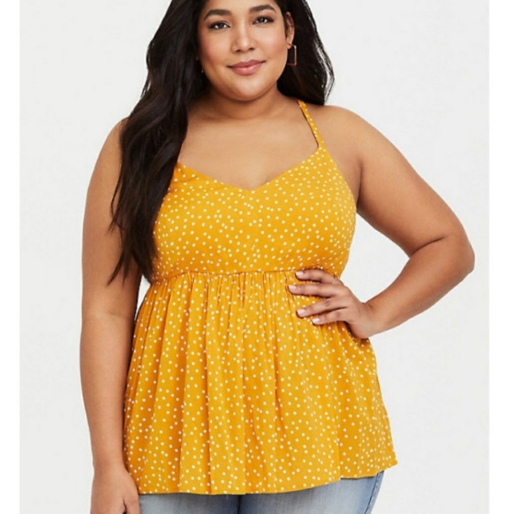 Yellow Peplum Tank w/ White Polka Dots